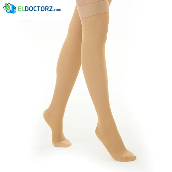 Thigh high compression stockings for varicose veins treatment