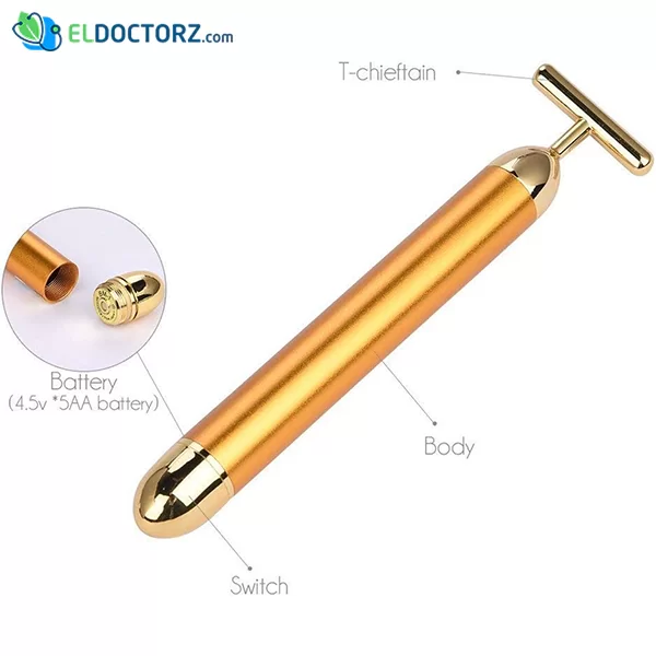 جهاز تدليك الوجه الذهبي 24 قيراط من بيوتي بار - Beauty Bar 24k Golden Pulse Facial Massager, T-Shape